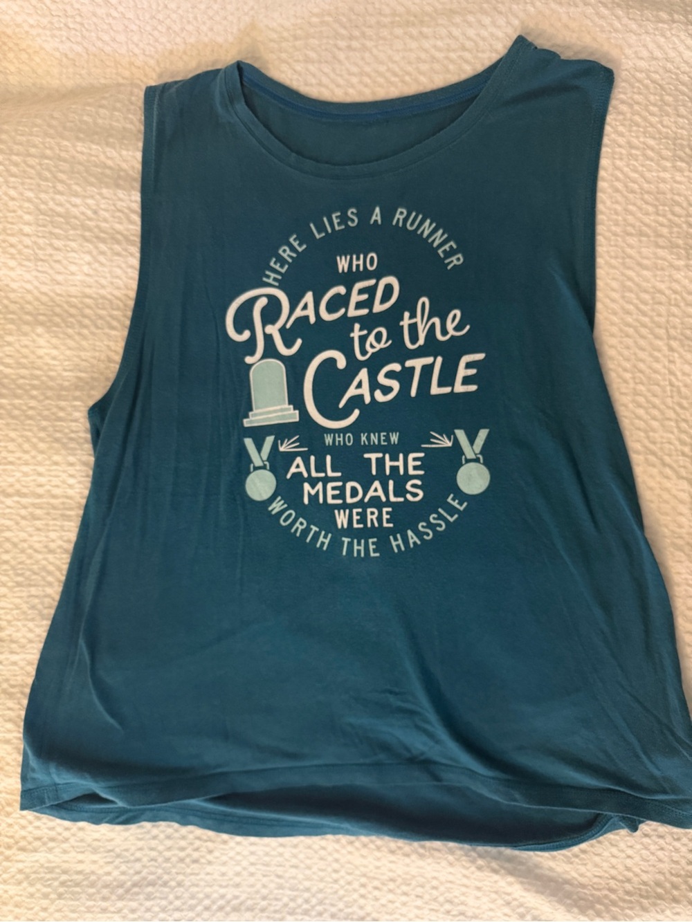Raced to the Castle Teal Graphic Tank Top
